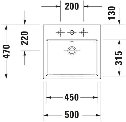 Duravit Waschtisch Vero Air 500 mm mit Überlauf und Hahnlochbank, weiss, geschliffen