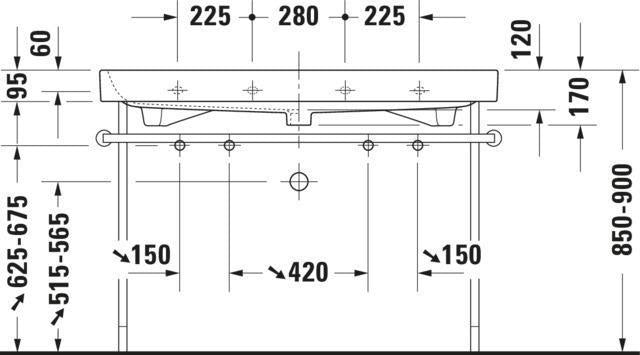 Duravit Happy D.2 Möbelwaschtisch 1200 mm mit Überlauf, 2 Hahnlöchern, WonderGliss, weiß