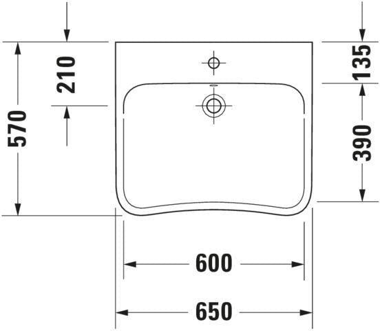 DURAVIT DuraStyle Waschtisch 650 mm mit Überlauf, 1 Hahnloch, WonderGliss – Wandmontage