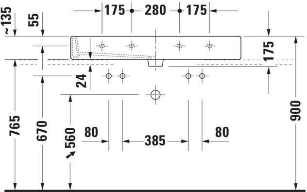 Duravit Waschtisch Vero 1000 mm mit Überlauf, 2 Hahnlöchern und geschliffenem Weiß