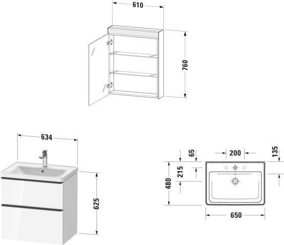 Duravit D-Neo Möbel-Set wandhängend 650x480mm mit Waschtisch, Unterbau, Spiegelschrank Eiche Schwarz