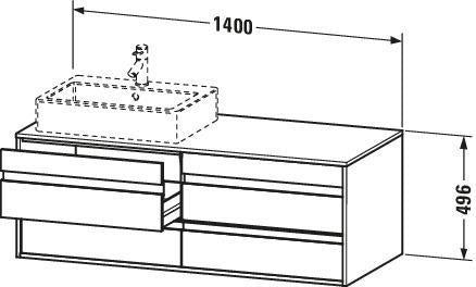Duravit Ketho Waschtischunterbau 1400 mm wandhängend, 4 Schubkästen, weiß matt – für 2 Aufsatzwaschtische