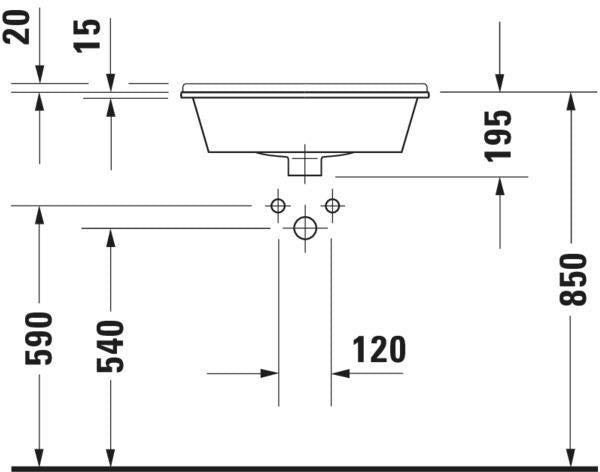 DURAVIT Einbauwaschtisch Starck 3 560 mm weiß mit Überlauf und WonderGliss