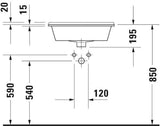 DURAVIT Einbauwaschtisch Starck 3 560 mm weiß mit Überlauf und WonderGliss