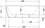 Duravit DURASQUARE Whirlwanne 180x80 Ecke rechts 2 Rückenschrägen Air-System Mineralguss