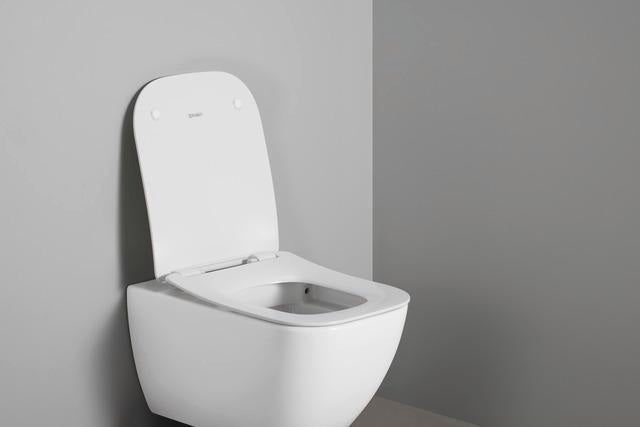 Duravit Univavo WC-Sitz eckig tief 434mm mit Absenkautomatik, abnehmbar, Edelstahl Scharniere, Weiß