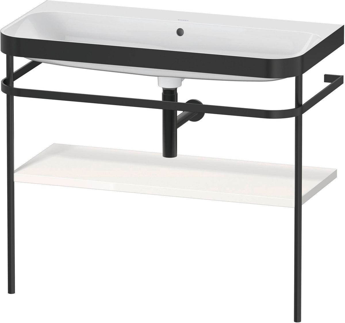 DURAVIT Happy D.2 c-bonded Waschtischset mit Metallkonsole, 975 mm, Weiß Hochglanz, bodenstehend