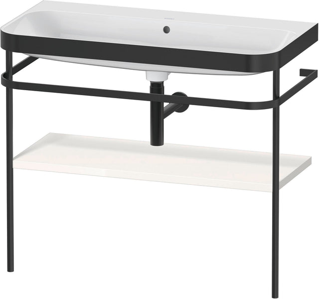 DURAVIT Happy D.2 c-bonded Waschtischset mit Metallkonsole, 975 mm, Weiß Hochglanz, bodenstehend