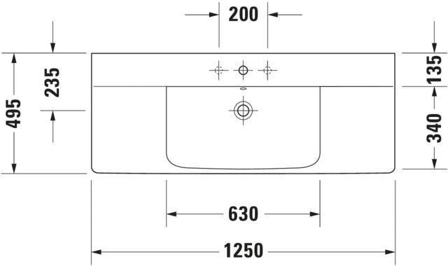 Duravit Möbelwaschtisch P3 Comforts 1250 mm mit Überlauf, Hahnlochbank, ohne Hahnloch, weiß
