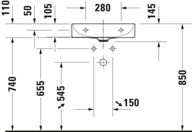 Duravit DuraSquare Möbelwaschtisch 500 mm weiß mit Hahnlochbank und Überlauf – Wandmontage