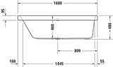 DURAVIT Happy D.2 Badewanne 1600x700 mm Einbau Rechteck Weiß mit Überlauf