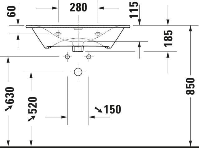 DURAVIT Viu Möbelwaschtisch 730 mm Weiß mit Überlauf und Hahnlochbank