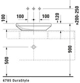 DURAVIT DuraStyle Aufsatzbecken 600 mm weiß mit WonderGliss – ohne Hahnloch, ohne Überlauf