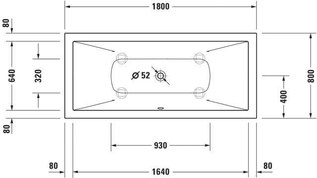 DURAVIT DuraSquare Einbau-Badewanne 1800x800 mm Weiß Matt mit Fußgestell und 2 Rückenschrägen