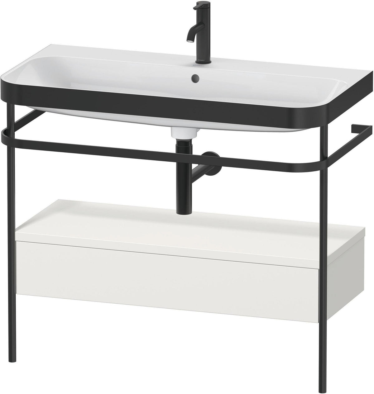 Duravit Happy D.2 c-bonded Waschtischset mit Metallkonsole, 1 Schubkasten, Weiß Seidenmatt, 975 mm