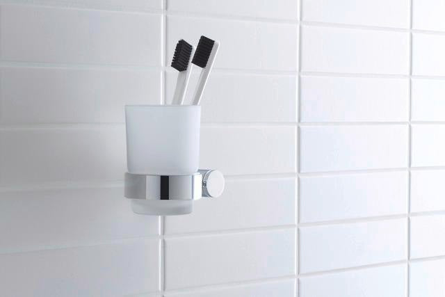 DURAVIT D-Code Glashalter mit Glas links in Chrom – Wandmontage, verchromt, inkl. Befestigungsmaterial