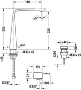 Duravit D.1 2-Loch Waschtischarmatur elektronisch XL Chrom – Netzbetrieb, 180 mm Ausladung