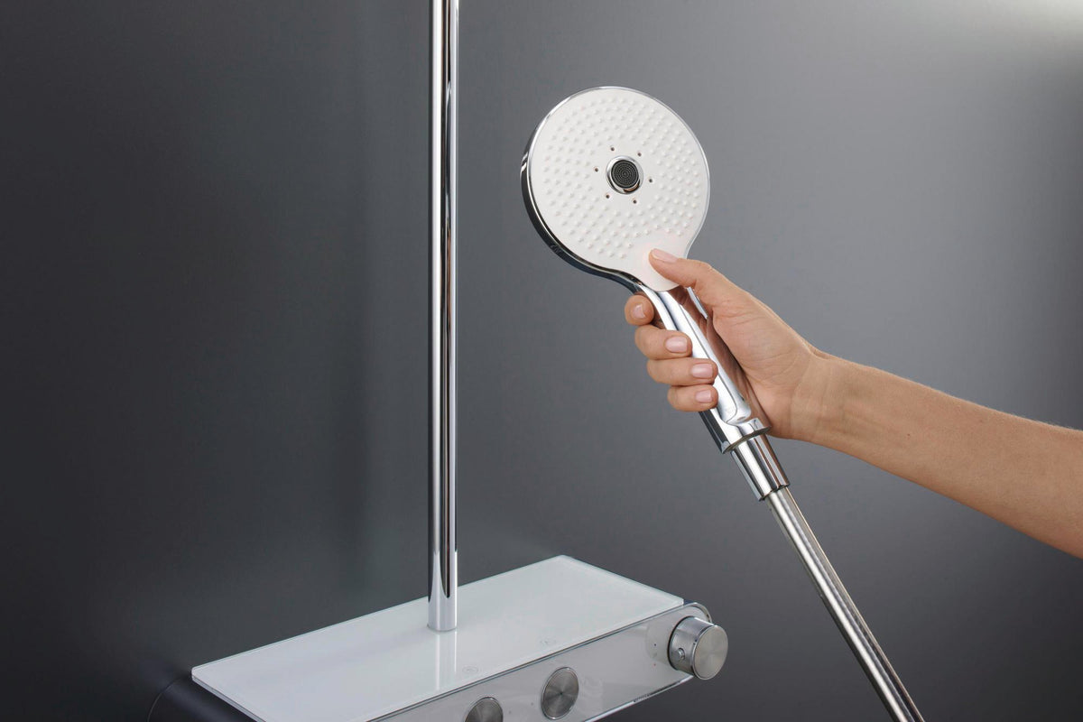DURAVIT Duschsystem Shower Systems Shelf 1050 mit Thermostat, Kopf- und Handbrause, Chrom Weiß Hochglanz