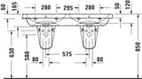 DURAVIT D-Code Doppelwaschtisch 1200 mm, 2 Becken mit Überlauf, je 1 Hahnloch, weiß