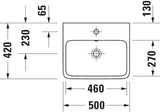 Duravit Qatego Aufsatzwaschtisch 500 mm weiß geschliffen mit Überlauf, ohne Hahnloch