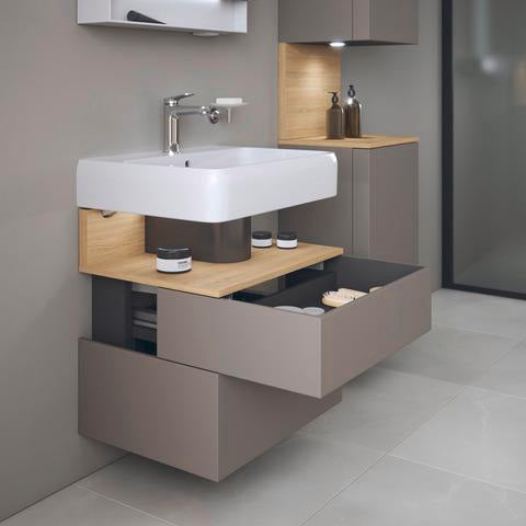 DURAVIT Qatego Waschtischunterbau 590 mm wandhängend, 1 Auszug, weiß Hochglanz, Nische Eiche Schwarz