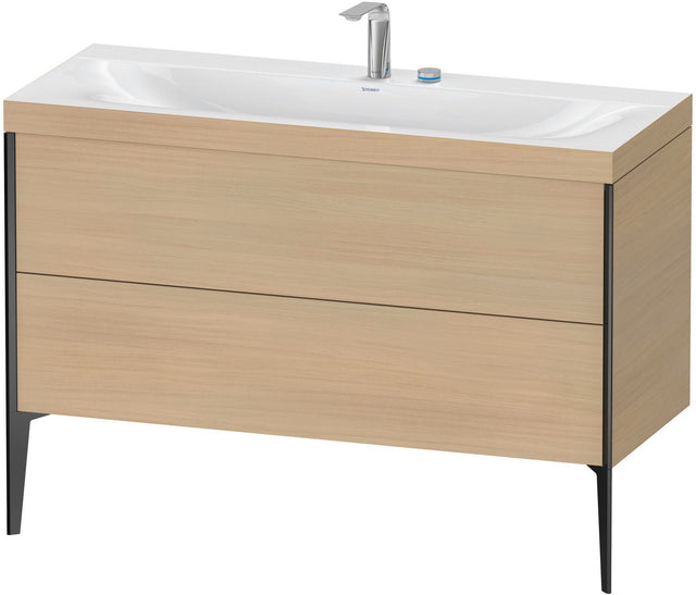 DURAVIT XViu c-bonded Waschtischunterbauset 1200 mm, 2 Auszüge, Eiche/Schwarz matt, bodenstehend