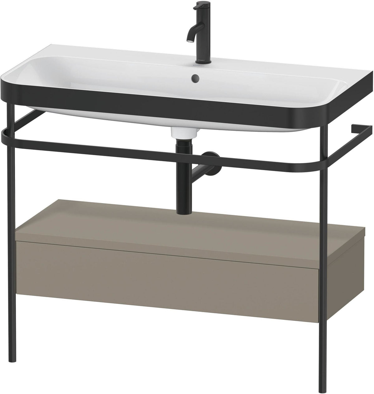 DURAVIT Happy D.2 c-bonded Waschtischset mit Metallkonsole, 975 mm, Steingrau Seidenmatt, 1 Schubkasten