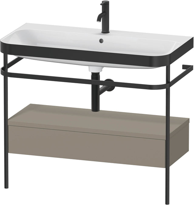 DURAVIT Happy D.2 c-bonded Waschtischset mit Metallkonsole, 975 mm, Steingrau Seidenmatt, 1 Schubkasten