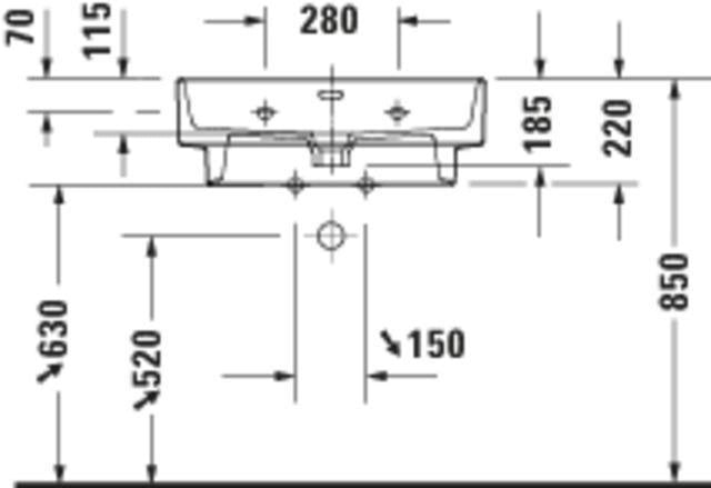 DURAVIT Balcoon Waschtisch 650x480 mm mit Überlauf, Hahnloch und Ablaufventil in Weiß
