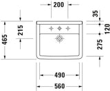 DURAVIT Einbauwaschtisch Starck 3 560 mm weiß mit Überlauf und WonderGliss