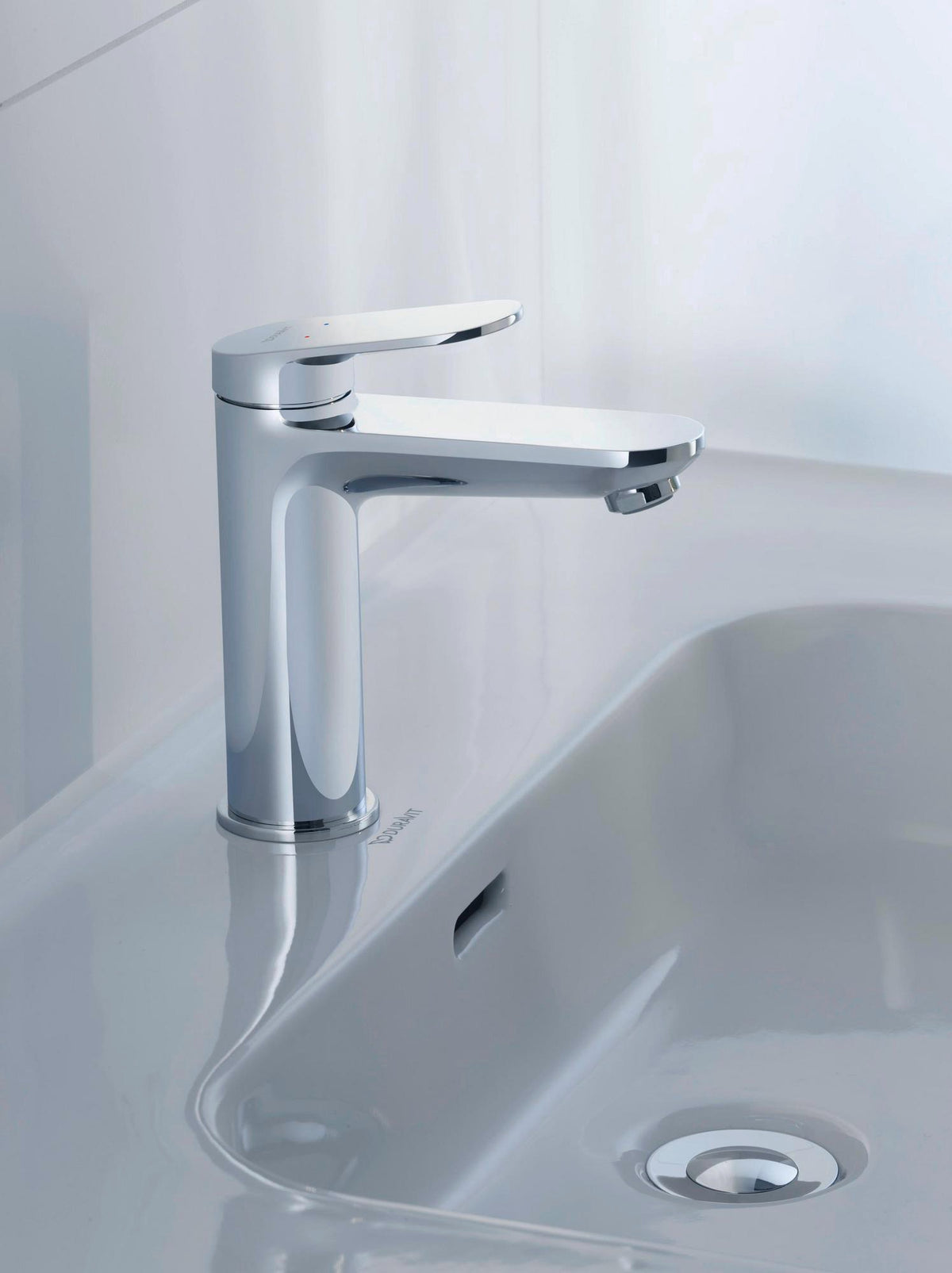 DURAVIT Wave Einhebel-Waschtischmischer mit MinusFlow Zugstange, Chrom – 122 mm Ausladung