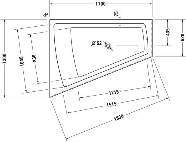 DURAVIT Paiova Badewanne 1700x1300 mm Einbau, Acryl, 1 Rückenschräge links, Weiß – 2-Sitzer