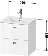DURAVIT Brioso Waschtischunterbau 553x520x419 mm, 2 Schubkästen, Weiß Matt, Griff Chrom