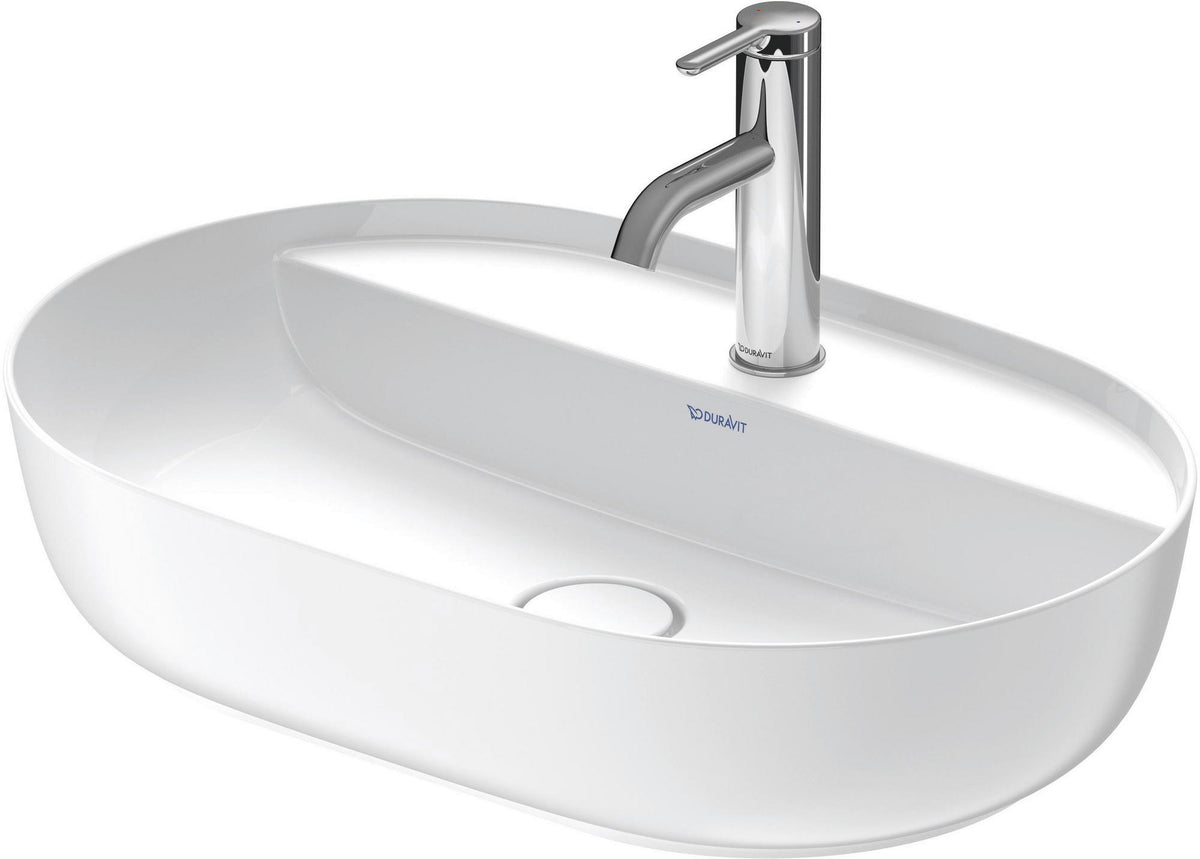 DURAVIT Aufsatzbecken Luv 600 mm weiß mit Hahnlochbank und Halbsäule, ohne Überlauf