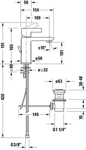 DURAVIT D-Neo Einhebel-Waschtischmischer mit Zugstange, Chrom – 109 mm Ausladung