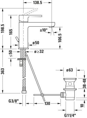 DURAVIT B.2 Einhebel-Waschtischmischer mit Zugstange, Chrom – 138,5 mm Ausladung