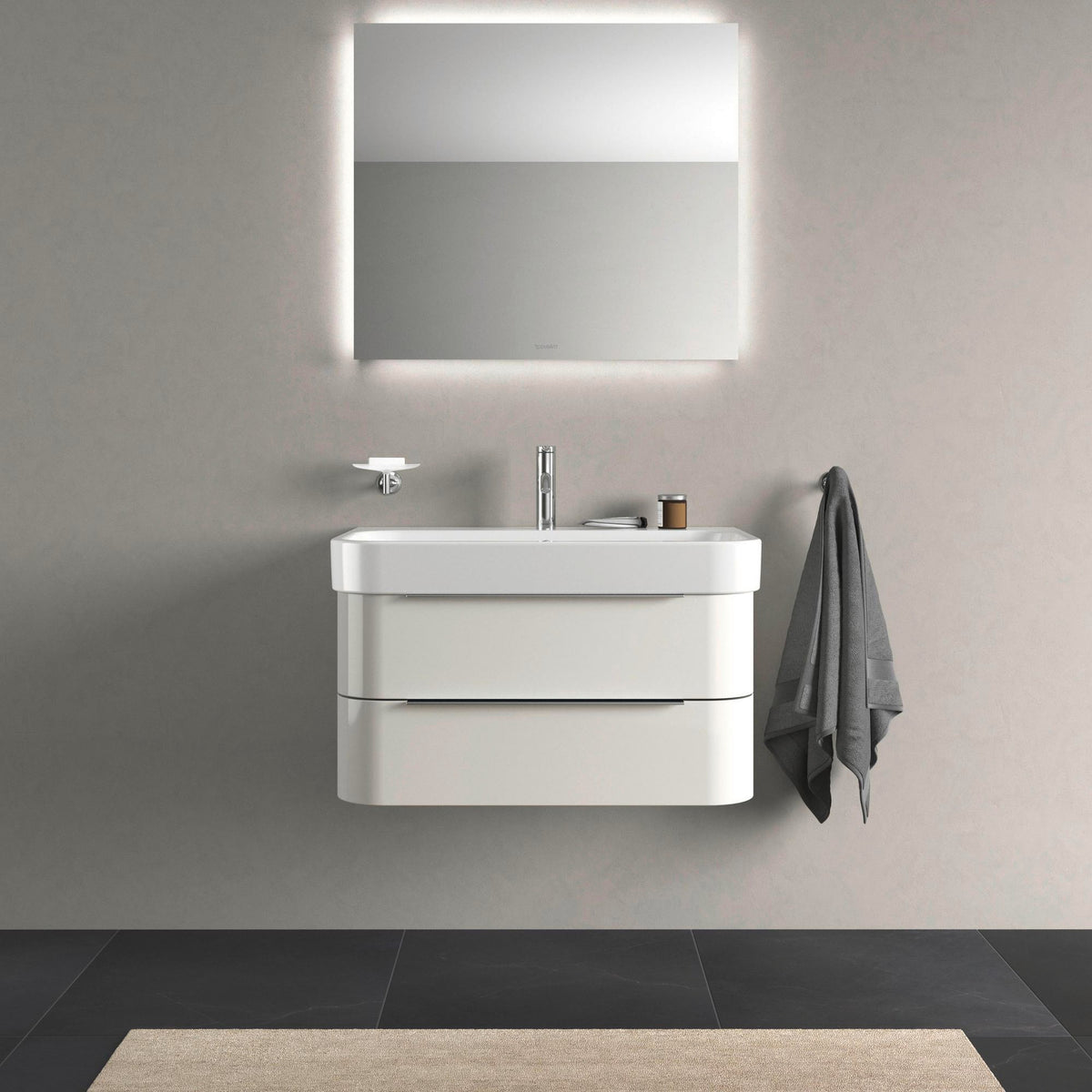DURAVIT Möbelwaschtisch Happy D.2 800 mm mit WonderGliss, Überlauf & 1 Hahnloch – Weiß
