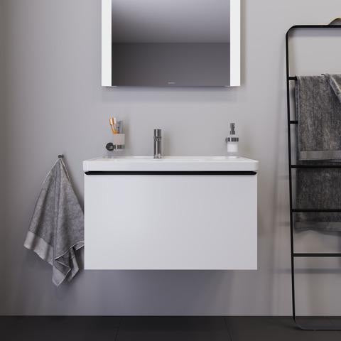 Duravit D-Neo Waschtisch 800 mm weiß mit Überlauf, Hahnlochbank und Becken links
