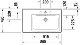 Duravit D-Neo Waschtisch 800 mm weiß mit WonderGliss, Becken rechts, Wandmontage