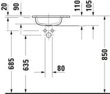 DURAVIT Sivida Möbelwaschtisch 410x300mm DuroCast Plus Weiß Seidenmatt 1 Hahnloch ohne Überlauf