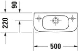DURAVIT D-Code Handwaschbecken 500 mm mit Überlauf und Hahnlochbank rechts, weiß