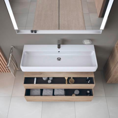 Duravit Qatego Waschtischunterbau 1190 mm – Weiß Matt mit Eiche Schwarz Nische, 1 Auszug, LED