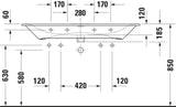 Duravit Viu Möbelwaschtisch 1230 mm, Weiß, mit Überlauf, Hahnlochbank und Halbsäule