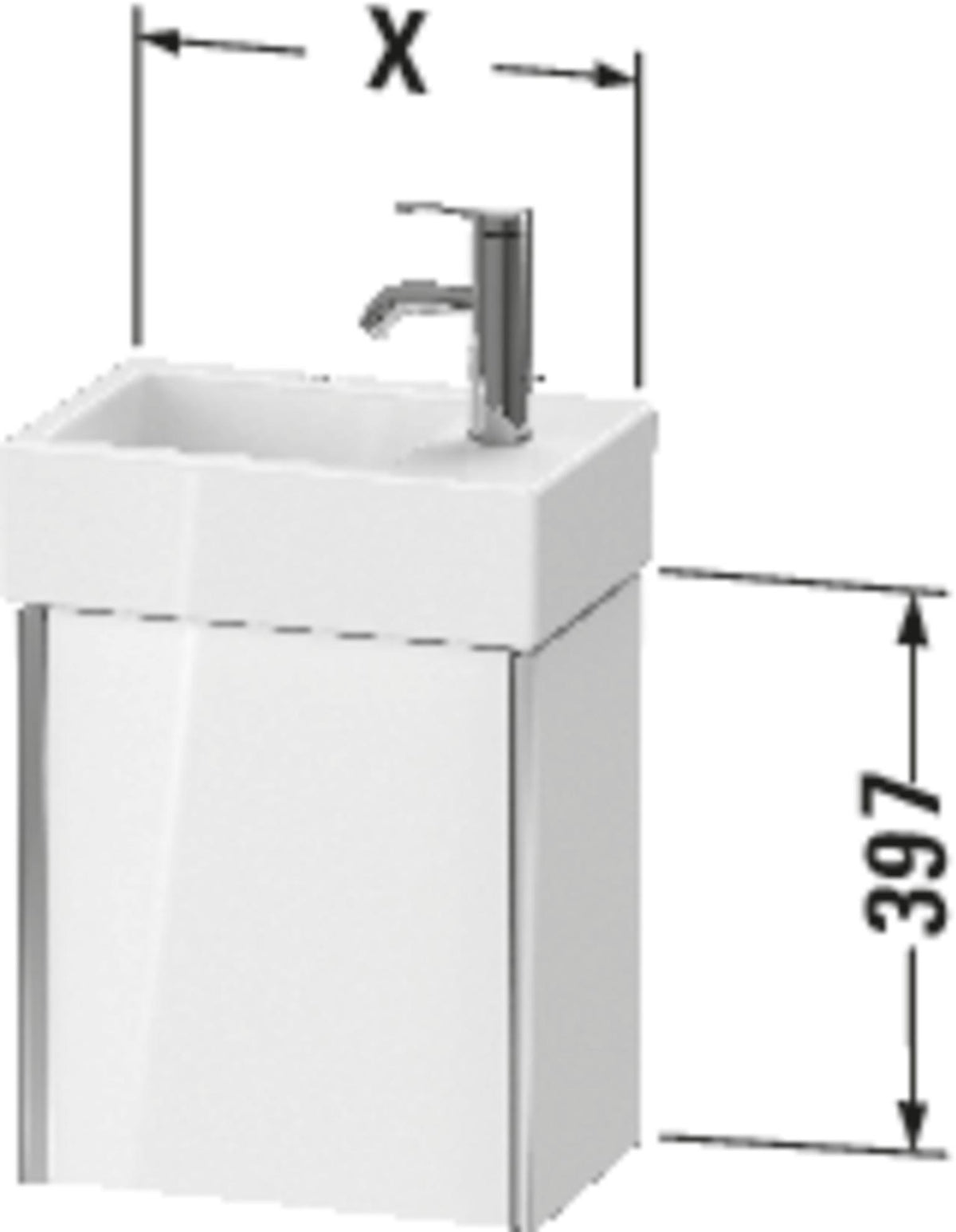 Duravit Waschtischunterbau XVIU 397 mm – Wandhängend, 1 Tür, Aluminiumprofil, für Vero Air