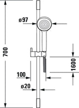 DURAVIT Brauseset mit Stange 700 mm, Handbrause D97 und Brauseschlauch 1600 mm in Chrom