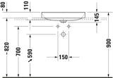 Duravit DuraSquare Aufsatzwaschtisch 600 mm, weiß, ohne Überlauf, mit Hahnlochbank – Design by Duravit