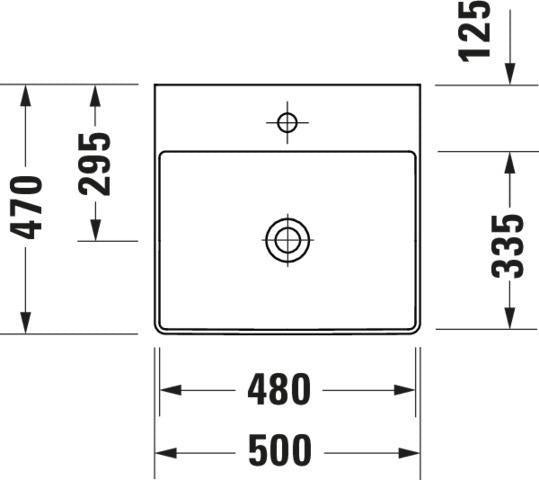 Duravit DuraSquare Waschtisch 500 mm Weiß ohne Überlauf mit Hahnlochbank – Aufsatzbecken
