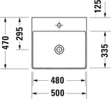 Duravit DuraSquare Waschtisch 500 mm Weiß ohne Überlauf mit Hahnlochbank – Aufsatzbecken