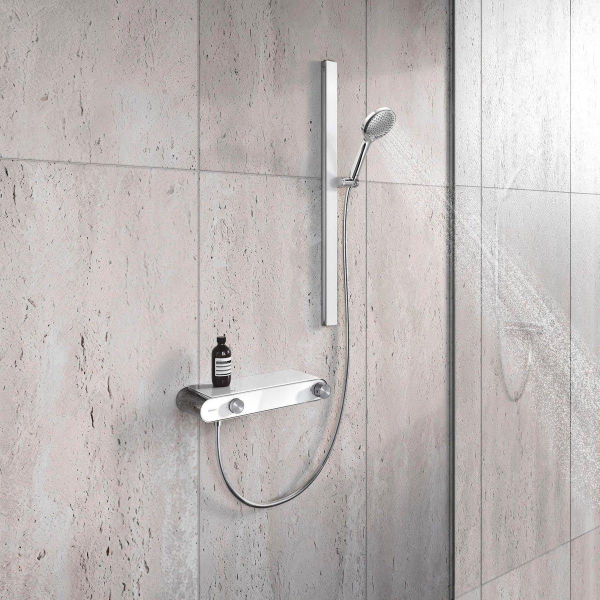 Duravit Brausestange 810 mm Chrom Weiß Hochglanz – Höhenverstellbar mit verdeckter Befestigung