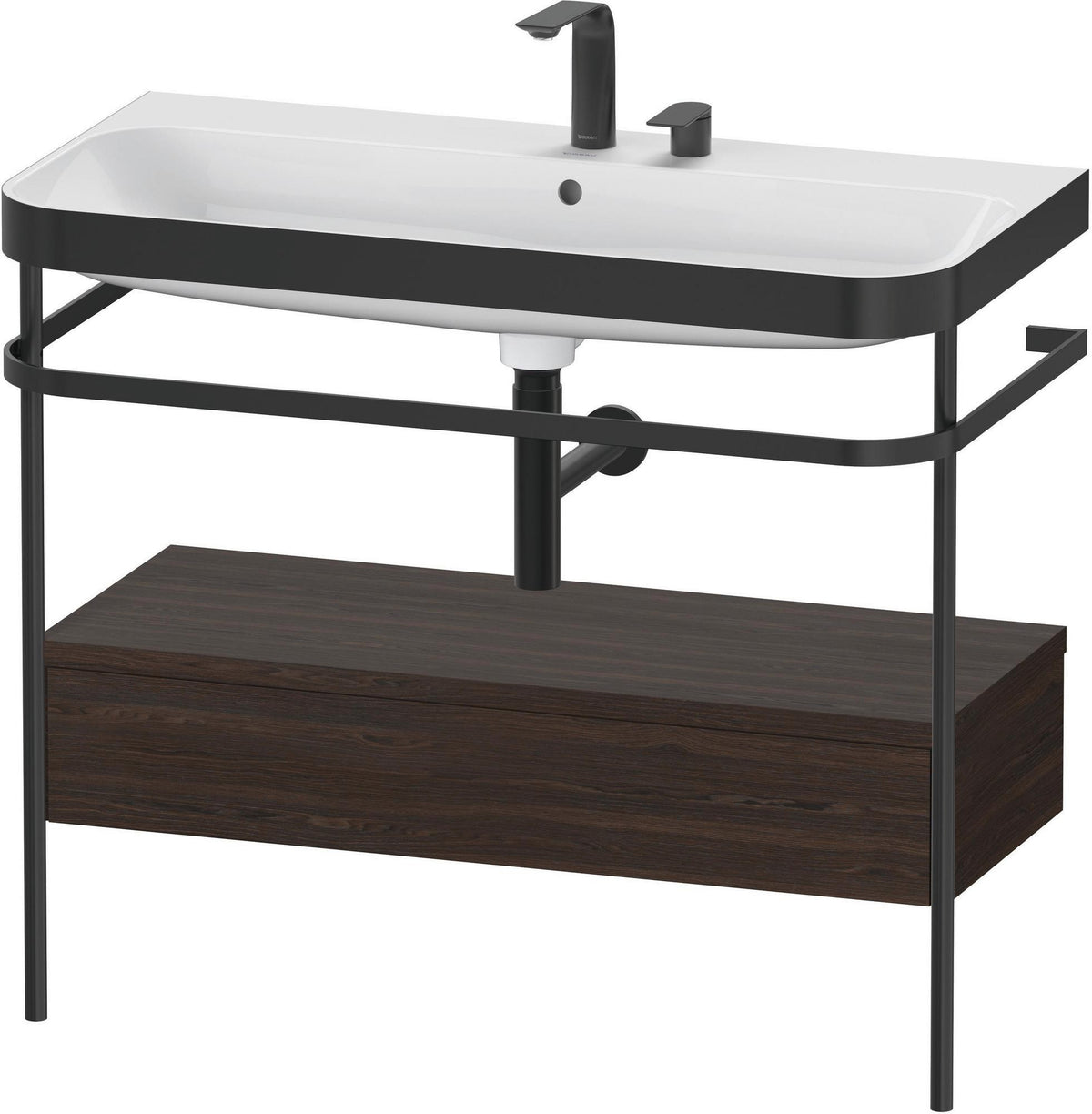 Duravit Happy D.2 c-bonded Waschtischset mit Metallkonsole, Nussbaum gebürstet, 975 mm
